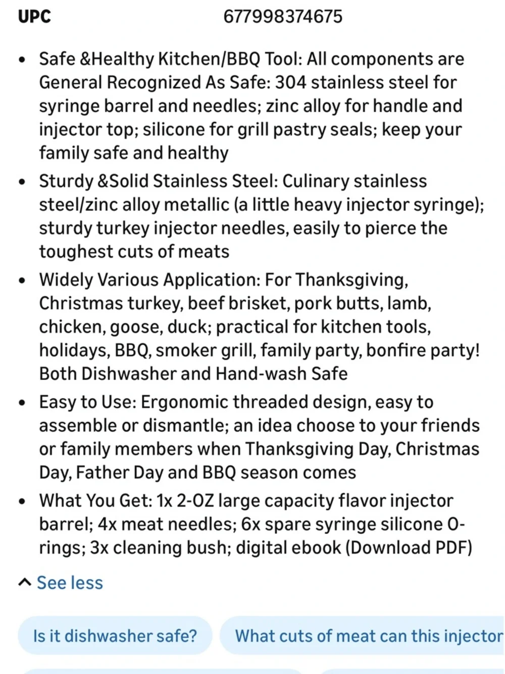 BBQ Monster Stainless Steel Marinade Injector NEW‎